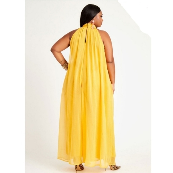 Ashley Stewart Halter Overlay Wide Leg Jumpsuit Size 14 NWT Nugget Gold - Picture 2 of 15